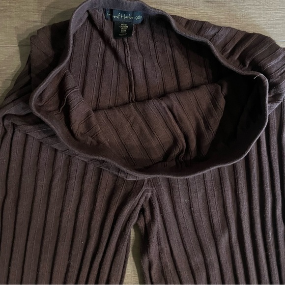 House of Harlow 1960 Mid Rise Ribbed Knit Soft Flared Pull On Brown Pants Medium - Picture 5 of 9